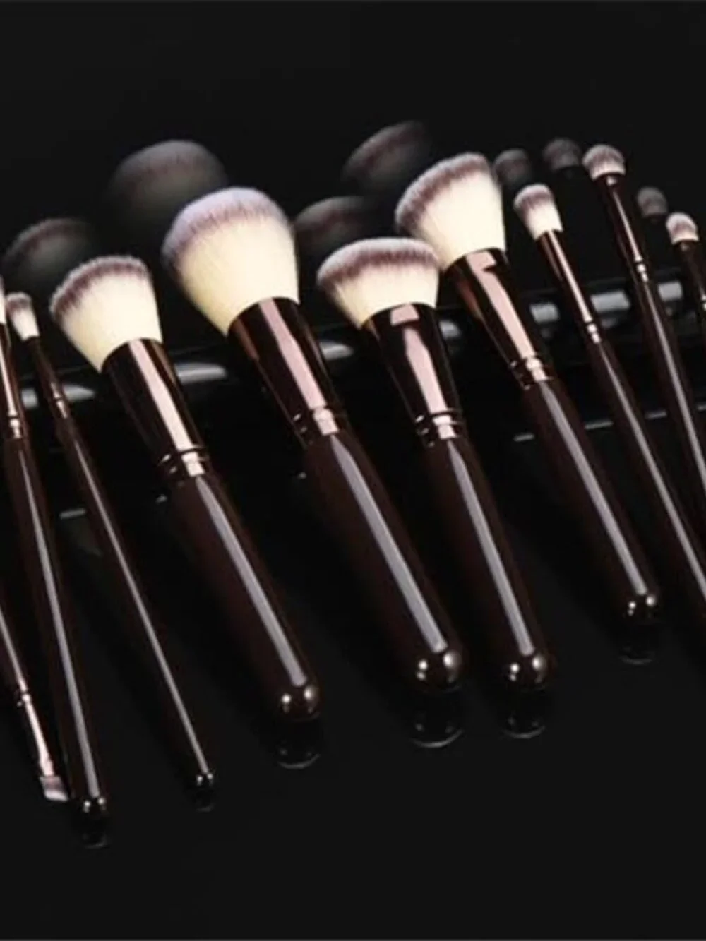 10 Piece Black brown Makeup Brushes Wooden Handle with Soft Synthetic Bristles